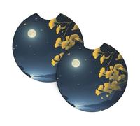 Whjssf Ginkgo Under The Moonlight Printed Car Coasters (2 Pack) - Durable Rubber Cup Holder Protectors, Waterproof & Odorless Interior Accessories