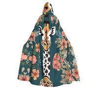 WHJSSF Giraffe With Floral Prints Halloween Adult Hooded Cape Cloak For Role-Playing, Stage Costumes, Parties Easy Care