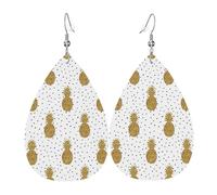 WHJSSF Gold Glitter Pineapples Fruit Prints Dangle Water Drop Earrings - Chic Faux Leather Drops for Festive & Everyday Style