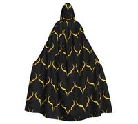 WHJSSF Golden Lightning Horn Pattern Halloween Adult Hooded Cape Cloak with Bow Tie for Costume Parties, Cosplay
