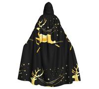 WHJSSF Golden reindeer under the stars Printing Halloween Adult Hooded Cape Cloak - Super Large Hooded Cloak No Zipper