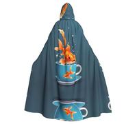 WHJSSF Goldfish In A Cup Printing Halloween Adult Hooded Cape Super Large Hooded Cloak
