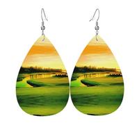 WHJSSF Golf Course Prints Dangle Water Drop Earrings - Chic Faux Leather Drops for Festive & Everyday Style