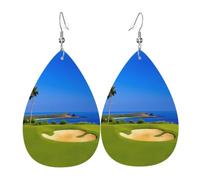 WHJSSF Golf Course Prints Teardrop Leather Earrings - Lightweight Dangle Earrings for Women, Vivid Color Faux Leather Drops with Silver Plated Hooks, Stylish Accessories for Parties & Gifts
