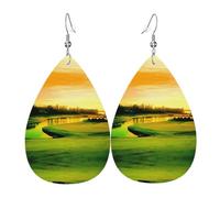 WHJSSF Golf Course Prints Teardrop Leather Earrings - Stylish Dangle Drops for Women, Lightweight Jewelry with Silver-Plated Hooks, Vibrant Colors for Parties & Gifts