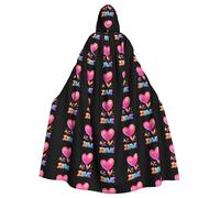 WHJSSF Gradient color love says happy birthday Pattern Halloween Adult Hooded Cape Cloak with Bow Tie for Costume Parties, Cosplay