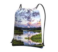 WHJSSF grand teton national park Prints Drawstring Zipper Backpack - Lightweight Water-Resistant Sport Gym Travel Bag with Front Pocket & Internal Organizer