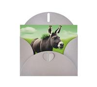 WHJSSF Gray Greeting Card Donkey on green meadow Prints 4x6in for Christmas, children's birthdays, Valentine's Day, wedding anniversaries, and party invitations