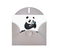 WHJSSF Gray Greeting Card Giant panda making phone call Printed Perfect for Valentine's Day, Wedding Anniversary & Party Invitations