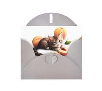 WHJSSF Gray Greeting Card Kitten lying on soft peaches Prints 4x6in for Christmas, children's birthdays, Valentine's Day, wedding anniversaries, and party invitations