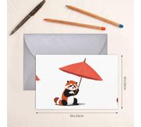 WHJSSF Gray Greeting Card Red panda under the parasol Printed Perfect for Valentine's Day, Wedding Anniversary & Party Invitations