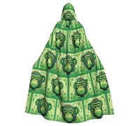WHJSSF Green Clever Monkey Prints Halloween Adult Hooded Cape Cloak For Role-Playing, Stage Costumes, Parties Easy Care