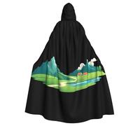 WHJSSF Green land under the blue sky Printing Halloween Adult Hooded Cape Cloak - Super Large Hooded Cloak No Zipper