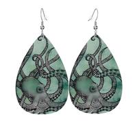 WHJSSF Green Octopus Prints Drip Leather Earrings - Stylish Faux Leather Drops for Women & Girls - Lightweight Dangling Charms for Party & Holiday Gifts