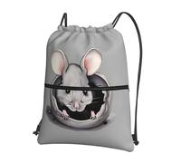 WHJSSF Grey rat Prints Drawstring Zipper Backpack - Lightweight Foldable Gym Bag for Travel, Yoga, Hiking & Everyday Essentials