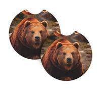 WHJSSF Grizzly Bear Prints Car Cup Coasters 2-Pack - Durable Neoprene Throw for a Spotless Ride - Protects Against Spills & Fits Most Vehicles