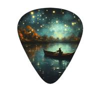 WHJSSF Guitar Picks Set of 12 - Durable ABS Celluloid Plectrums | For Electric Acoustic & Ukulele Lake Under The Stars Pattern