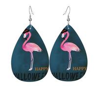 WHJSSF Halloween Flamingo Witch Hat Prints Teardrop Leather Earrings - Stylish Dangle Drops for Women, Lightweight Jewelry with Silver-Plated Hooks, Vibrant Colors for Parties & Gifts