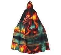 WHJSSF Halloween Hooded Cloak for Adults, Long Polyester Cape | For Cosplay Dragon King In Fire Prints