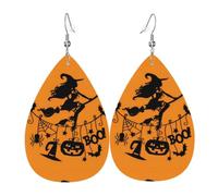 WHJSSF Halloween Witch Flying Prints Teardrop Leather Earrings - Lightweight Dangle Earrings for Women, Vivid Color Faux Leather Drops with Silver Plated Hooks, Stylish Accessories for Parties & Gifts