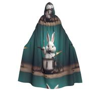 WHJSSF Handsome Little Rabbit Drummer Prints Halloween Adult Hooded Cape Cloak - Super Large Hooded Cloak No Zipper