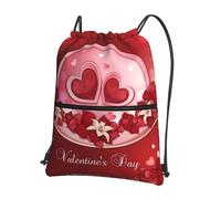 WHJSSF Happy Valentine's Day Prints Drawstring Zipper Backpack - Lightweight Water-Resistant Sport Gym Travel Bag with Front Pocket & Internal Organizer