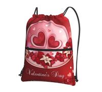 WHJSSF Happy Valentine's Day Prints Drawstring Zipper Backpack - Lightweight Water-Resistant Sport Gym Bag with Front Pocket & Internal Organizer - Perfect for Travel, Yoga & Hiking
