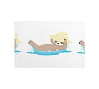 WHJSSF Happy water sloth on vacation Pattern Placemats for Dining Table Set of 6 Thick and Sturdy Design for Excellent Wear Resistance, Good Wrinkle Resistance