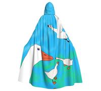 WHJSSF happy white goose Pattern Halloween Adult Hooded Cape Cloak for wear during Halloween, role-playing