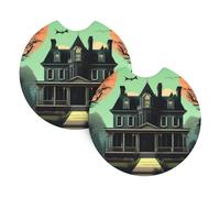 WHJSSF Haunted Mansion Pattern Car Coaster Set of 2 Waterproof, Quick Drying, Odorless for Most Cars, Trucks, SUVs