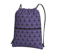 WHJSSF Haunted Mansion Prints Drawstring Zipper Backpack - Lightweight Water-Resistant Sport Gym Bag with Front Pocket & Internal Organizer - Perfect for Travel, Yoga & Hiking