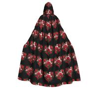 WHJSSF Heart diamond among roses Pattern Halloween Adult Hooded Cape Cloak with Bow Tie for Costume Parties, Cosplay