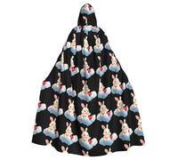 WHJSSF Heart-shaped rabbit on the cloud Pattern Halloween Adult Hooded Cape Cloak with Bow Tie for Costume Parties, Cosplay