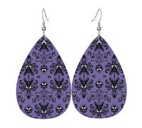 WHJSSF Horror pattern on purple background Prints Teardrop Leather Earrings - Stylish Dangle Drops for Women, Lightweight Jewelry with Silver-Plated Hooks, Vibrant Colors for Parties & Gifts