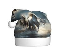 WHJSSF Horses running wild in the river Picture Christmas Hat for Adult Soft and Fluffy Brim, Lightweight Comfort
