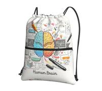 WHJSSF Human Brain Prints Drawstring Zipper Backpack - Lightweight Water-Resistant Sport Gym Bag with Front Pocket & Internal Organizer - Perfect for Travel, Yoga & Hiking