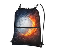 WHJSSF Ice And Fire Volleyball Prints Drawstring Zipper Backpack - Lightweight Water-Resistant Sport Gym Bag with Front Pocket & Internal Organizer - Perfect for Travel, Yoga & Hiking