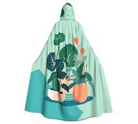 WHJSSF Indoor cartoon potted green plants Pattern Halloween Adult Hooded Cape Cloak for wear during Halloween, role-playing