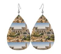 WHJSSF Israel At The Tower Of David Prints Drip Leather Earrings - Stylish Faux Leather Drops for Women & Girls - Lightweight Dangling Charms for Party & Holiday Gifts