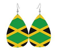 WHJSSF jamaica flag Prints Dangle Water Drop Earrings - Chic Faux Leather Drops for Festive & Everyday Style