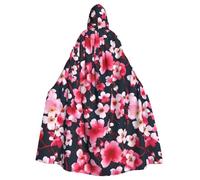 WHJSSF Japanese Cherry Flowers Prints Halloween Adult Hooded Cape Cloak For Role-Playing, Stage Costumes, Parties Easy Care
