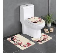 WHJSSF Japanese Floral Cherry Blossom Prints 3 Piece Bathroom Rugs Set 24x16in | Plush Throw Mats for Comfort & Style - Non-Slip Floor Covers