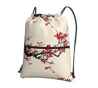WHJSSF Japanese Floral Cherry Blossom Prints Drawstring Zipper Backpack - Lightweight Water-Resistant Sport Gym Travel Bag with Front Pocket & Internal Organizer
