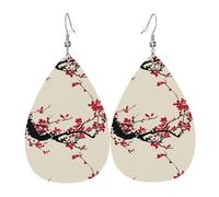 WHJSSF Japanese Floral Cherry Blossom Prints Drip Leather Earrings - Stylish Faux Leather Drops for Women & Girls - Lightweight Dangling Charms for Party & Holiday Gifts