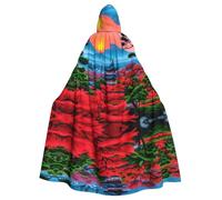 WHJSSF Japanese Mount Red Sun Prints Halloween Adult Hooded Cape Cloak For Role-Playing, Stage Costumes, Parties Easy Care