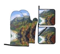 WHJSSF Kauai Hawaii Seashore Kitchen Oven Mitts and Pot Holders Set, Waterproof Polyester, Heat-Resistant, 4 Piece