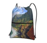 WHJSSF Kauai Hawaii Seashore Prints Drawstring Zipper Backpack - Lightweight Water-Resistant Sport Gym Travel Bag with Front Pocket & Internal Organizer