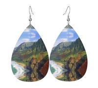 WHJSSF Kauai Hawaii Seashore Prints Teardrop Leather Earrings - Lightweight Dangle Earrings for Women, Vivid Color Faux Leather Drops with Silver Plated Hooks, Stylish Accessories for Parties & Gifts
