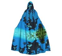 WHJSSF Killer Whales Swim Along Prints Hooded Cloak - Long Halloween Throw, Cozy Costume Layer with Drawstring