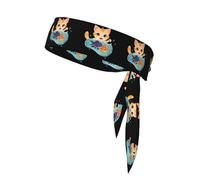 WHJSSF Kitten stealing fish Pattern Sports Double-Sided Headscarf for Women and Men Adjustable for All Head Circumferences